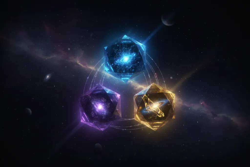 Final Fantasy VII Rebirth PS5 trilogy roadmap shown as three glowing crystalline orbs in a cosmic void