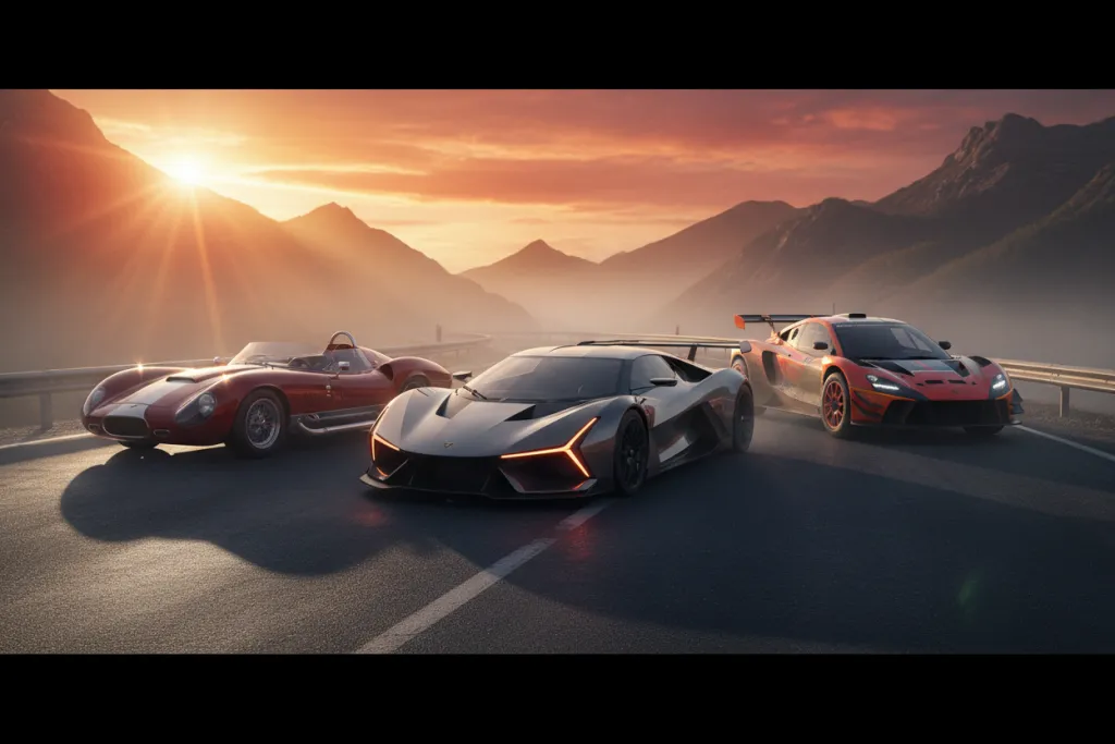 New 2026 Gran Turismo 7 PS5 car lineup on misty mountain road at dawn showcasing update vehicles