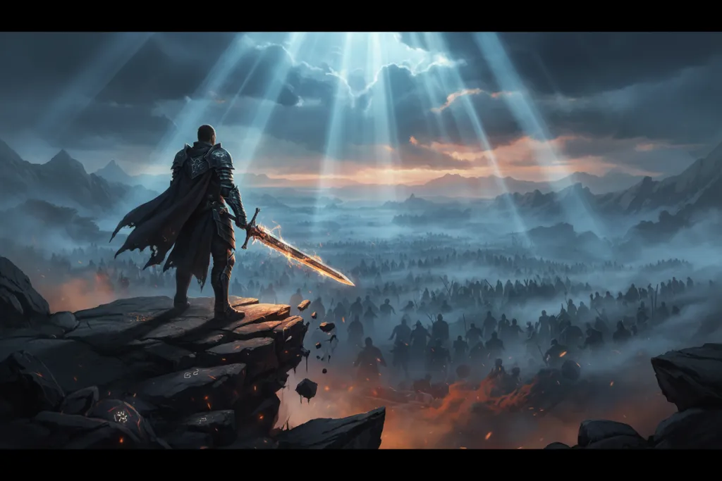 Warrior surveys a vast misty battlefield, representing Elden Ring Nightreign PS5 among June 2026 action games