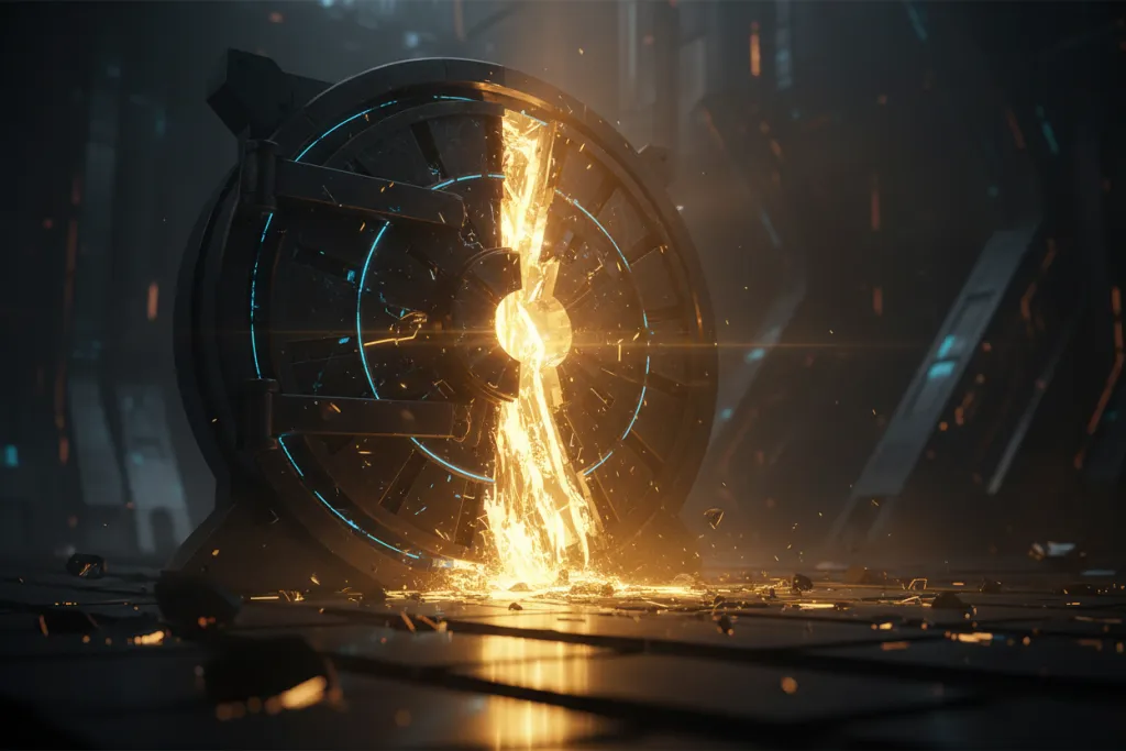 Golden light spilling from an open vault door in a dark cinematic scene, representing PSN wallet credit value for PS Plu