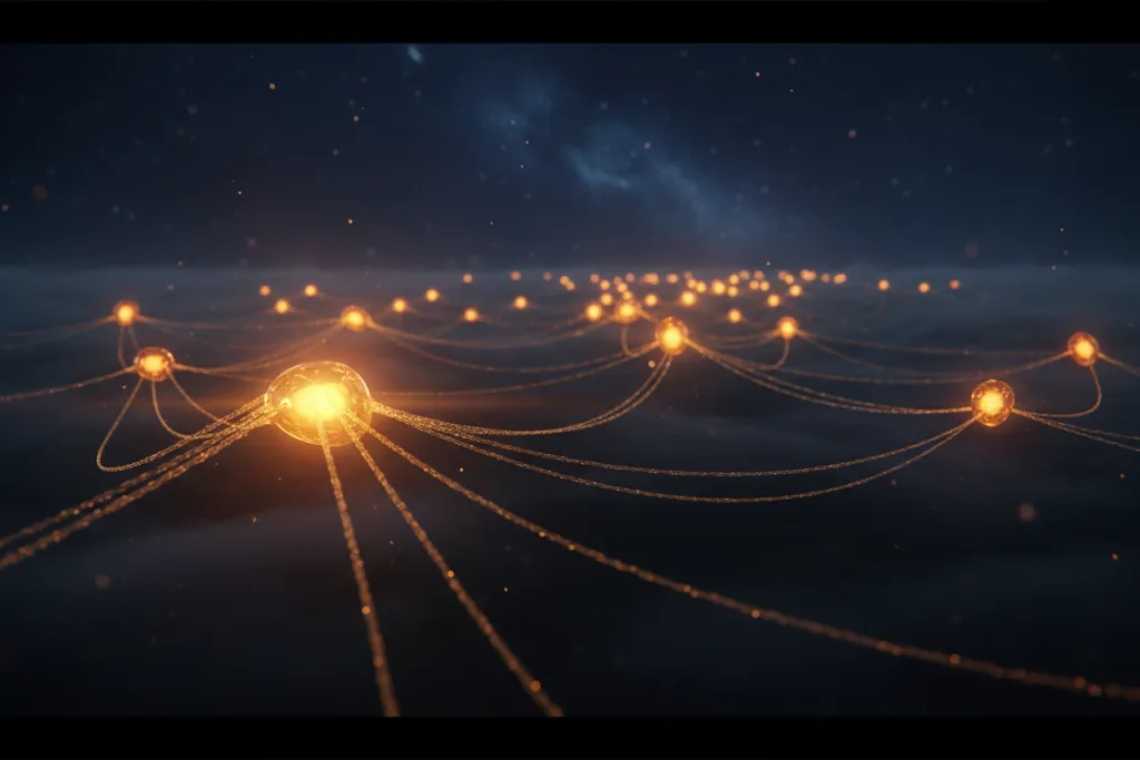 Death Stranding 2 PS5 DLC roadmap visualised as glowing strand waypoints across a dark misty landscape
