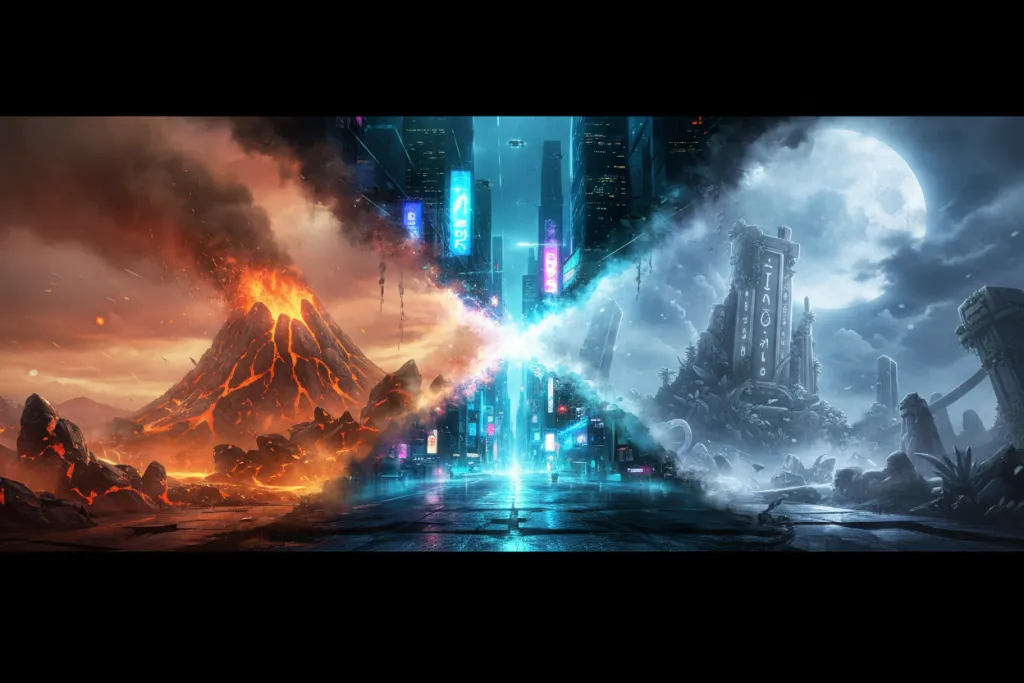 Top PS Plus Extra August 2026 standout game picks shown as three vivid cinematic world fragments merging in light