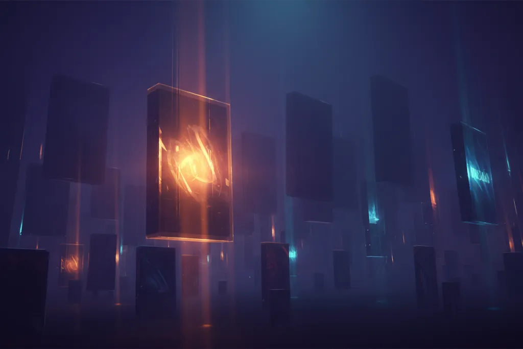 Full PS Plus Extra August 2026 lineup represented as towering luminous game silhouettes in a vast violet digital library